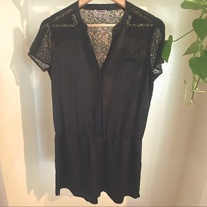 Chelsea28 satin romper with lace detail
